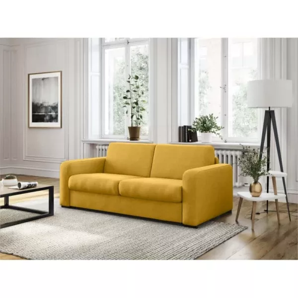 Canapé convertible 3 places tissu Matelas 140 cm LANDIN (Jaune)