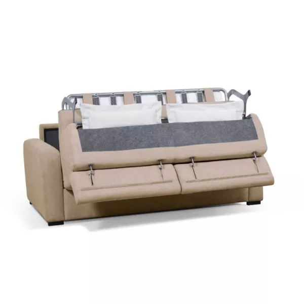  Canapé convertible 3 places tissu têtière CAROLE (Beige)