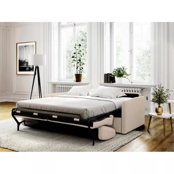 Canapé convertible 3 places tissu CANDY - Matelas 140 cm (Beige) à associer à Canapes Et Canapes Convertibles Design Pour Salle 