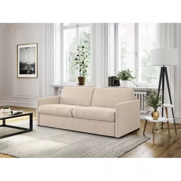 Schlafsofa 3 Plätze Stoff CANDY Matratze 140cm (Beige) mit assoziieren Praktische und robuste Klappsofas und umwandelbare Sofas