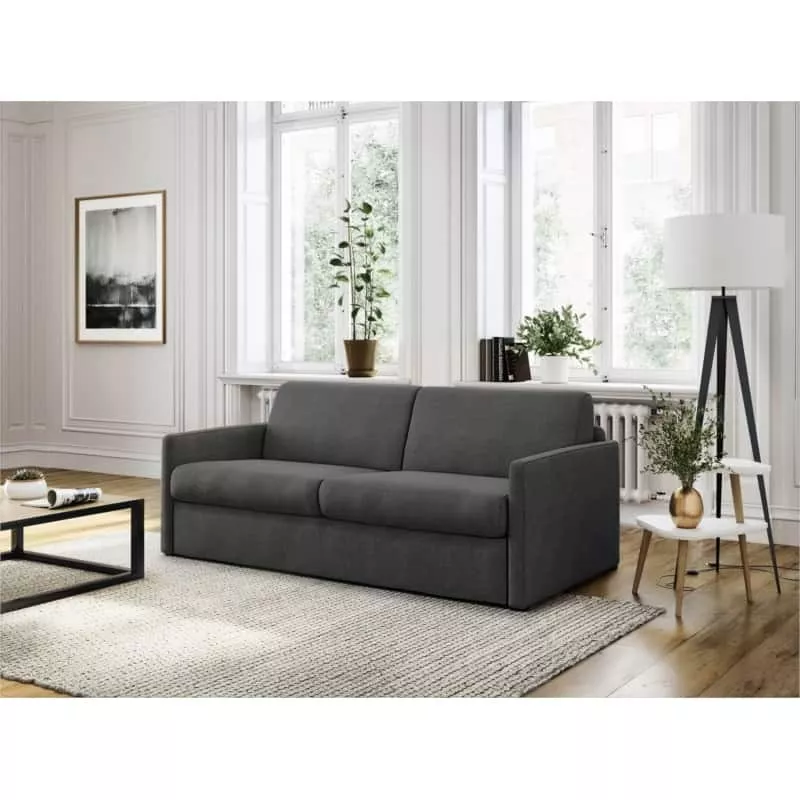 Sofa bed 3 places fabric CANDY Mattress 140cm (Dark grey)
