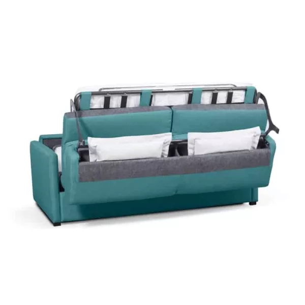 Canapé convertible système couchage express 3 places tissu CANDY (Bleu canard)