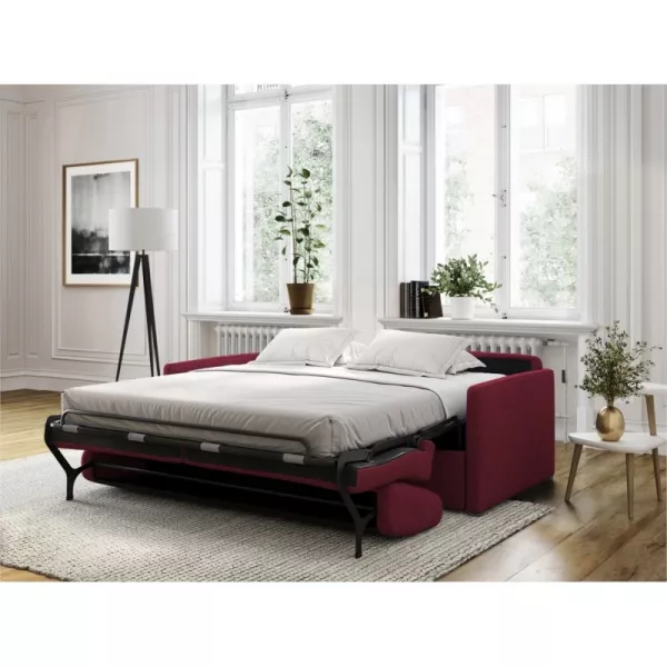 Canapé convertible système couchage express 3 places tissu CANDY (Bordeaux)