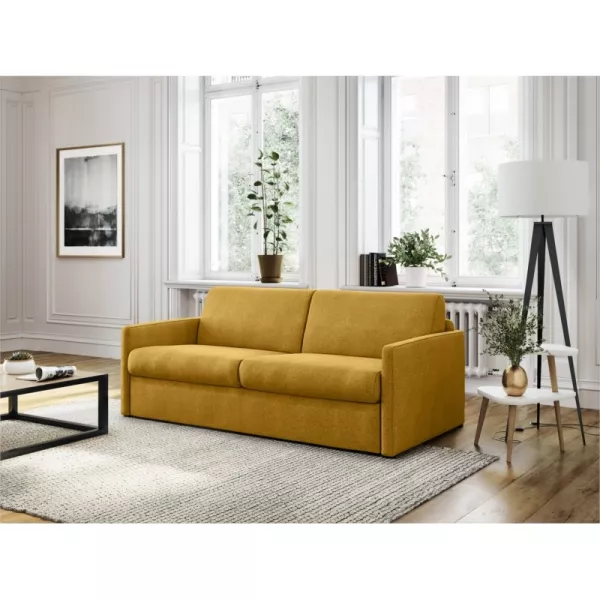 Canapé convertible système couchage express 3 places tissu CANDY (Jaune)