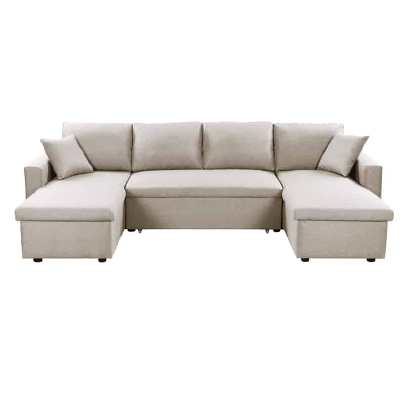 Umwandelbares Ecksofa 6 Plätze Raphy Stoff (Beige) mit assoziieren Zeitgenössische Ledersofas und umwandelbare Sofas