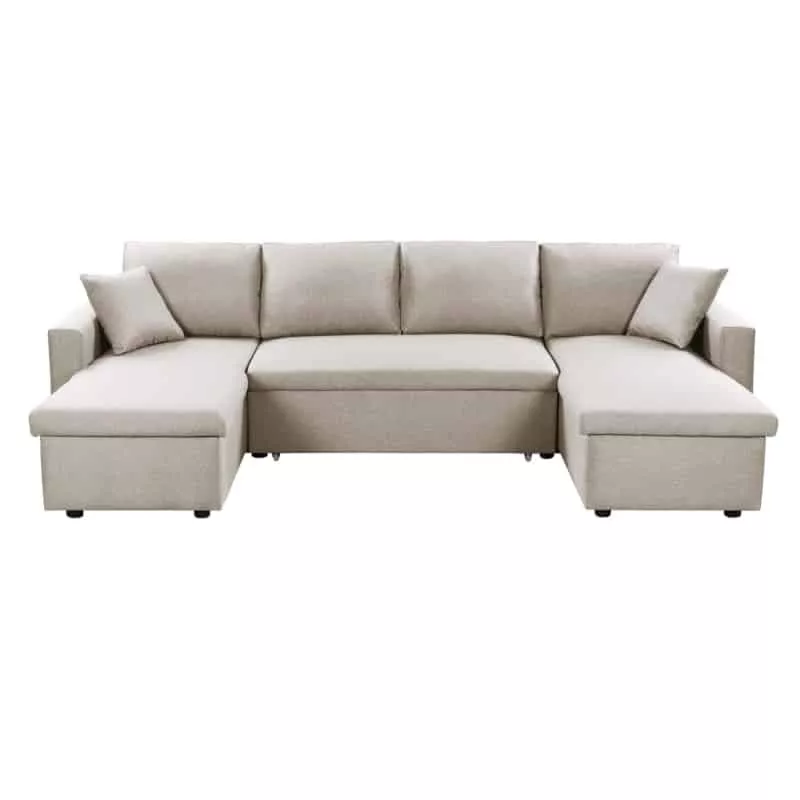 Convertible corner sofa 6 places raphy fabric (Beige) to associate with Weatherproof Garden Convertible Sofas and Sofas