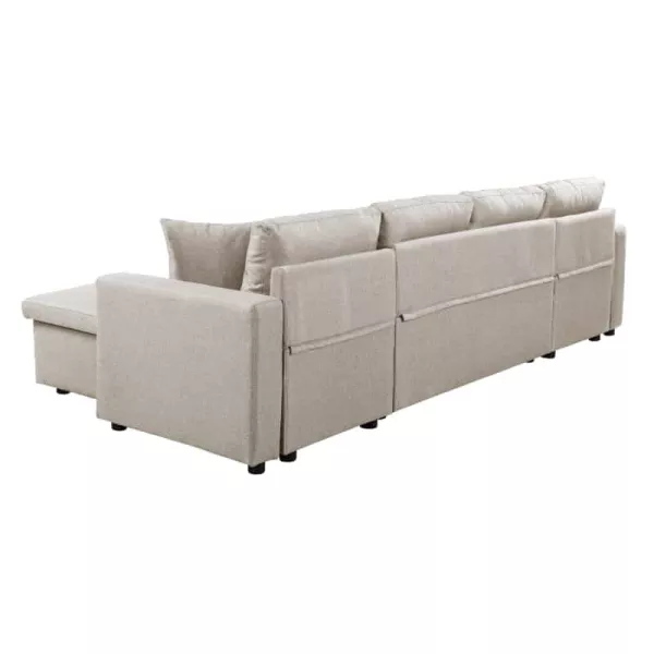 Convertible corner sofa 6 places raphy fabric (Beige) to associate with Practical And Robust Folding Sofas And Convertible Sofas