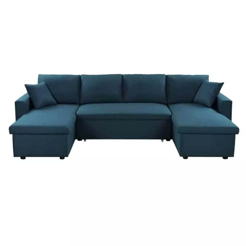 Convertible corner sofa 6 places RAPHY fabric (Petroleum blue) to associate with Comfortable Convertible Sofas and Sofas for Off