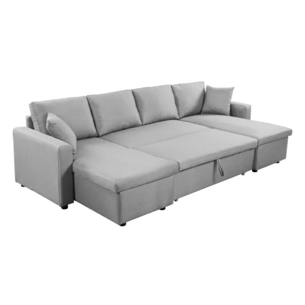 Convertible corner sofa 6 places RAPHY fabric (Light grey) to associate with Contemporary Leather Sofas and Convertible Sofas