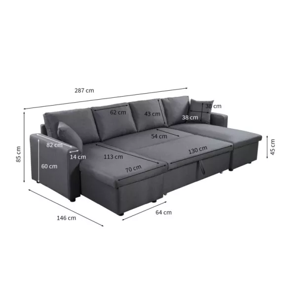 Umwandelbares Ecksofa 6 Plätze RAPHY Stoff (Hellgrau) mit assoziieren Sofas und umwandelbare Sofas mit Armlehnen für mehr Komfor