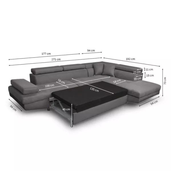 Canapé d'angle convertible 5 places simili Angle Droit RIO (Noir)