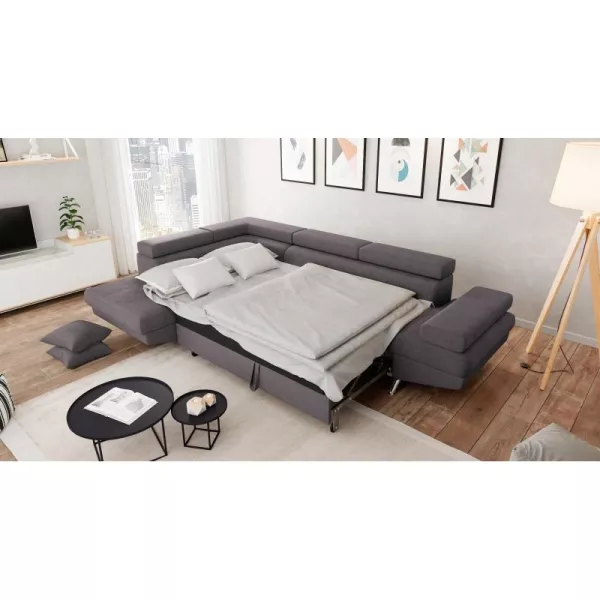 Canapé d'angle convertible 5 places microfibre Angle Gauche RIO (Gris)