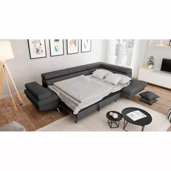 Umwandelbares Ecksofa 5 Plätze Stoff Right Angle RIO (Dunkelgrau) mit assoziieren Praktische und robuste Klappsofas und umwandel