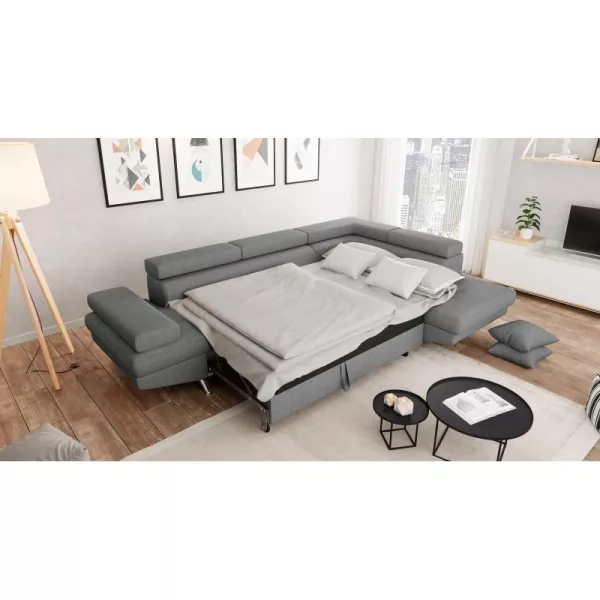 Canapé d'angle convertible 5 places tissu Angle Droit RIO (Gris clair)