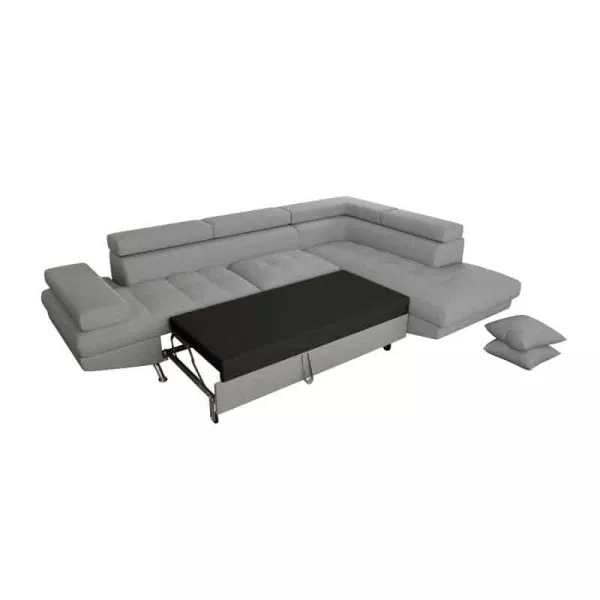 Canapé d'angle convertible 5 places tissu Angle Droit RIO (Gris clair)