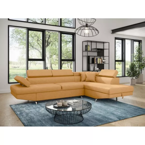 Umwandelbares Ecksofa 5 Plätze Stoff Right Angle RIO (Ocker gelb) mit assoziieren Skandinavische Sofas und umwandelbare Sofas mi