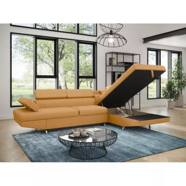 Umwandelbares Ecksofa 5 Plätze Stoff Right Angle RIO (Ocker gelb) mit assoziieren Bequeme Cabrio-Sofas und Sofas für das Büro