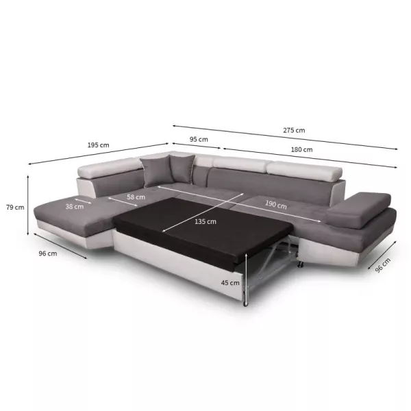 Canapé d'angle convertible 5 places microfibre et simili Angle Gauche RIO (Gris, blanc) à associer à Canapes Et Canapes Converti