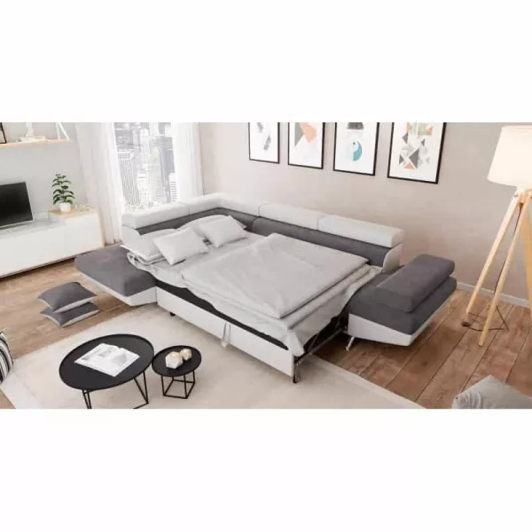 Cabrio-Ecksofa 5 Plätze Mikrofaser und Imitation Left Angle RIO (Grau, weiß) mit assoziieren Sofas und umwandelbare Sofas mit Ar