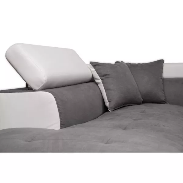 Canapé d'angle convertible 5 places microfibre et simili Angle Droit RIO (Gris, blanc)