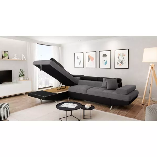 Convertible corner sofa 5 places microfiber and imitation Left Angle RIO (Grey, black) to associate with Rattan Sofas and Conver