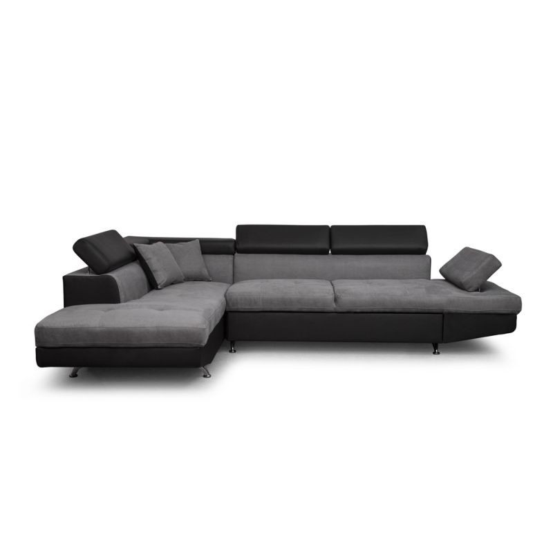 Convertible corner sofa 5 places microfiber and imitation Left Angle RIO (Grey, black) to associate with Modern Sofas And Conver