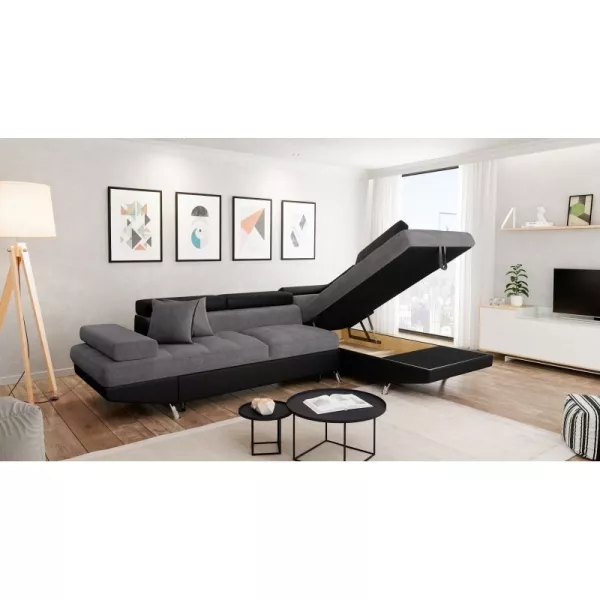 Cabrio-Ecksofa 5 Plätze Mikrofaser und Imitation Right Angle RIO (Grau, schwarz) mit assoziieren Hochwertige Massivholzsofas und