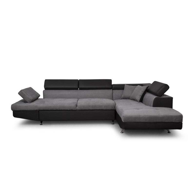 Convertible corner sofa 5 places microfiber and imitation Right Angle RIO (Grey, black) to associate with Functional and stylish