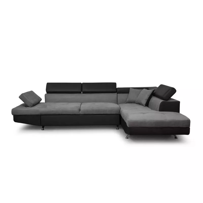 Convertible corner sofa 5 places microfiber and imitation Right Angle RIO (Grey, black) to associate with Functional and stylish