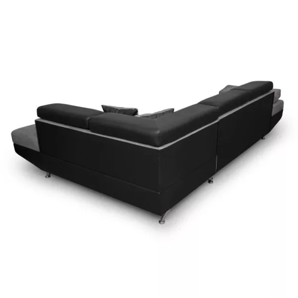 Convertible corner sofa 5 places microfiber and imitation Right Angle RIO (Grey, black) to associate with Contemporary Leather S