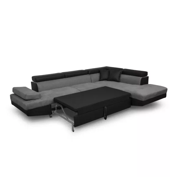 Convertible corner sofa 5 places microfiber and imitation Right Angle RIO (Grey, black) to associate with Functional and stylish