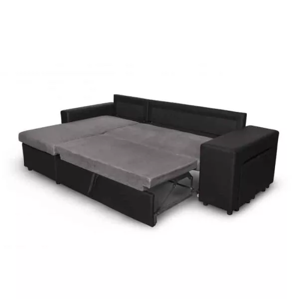 Canapé d'angle convertible microfibre et simili Niche à Droite BENTO (Gris, noir)