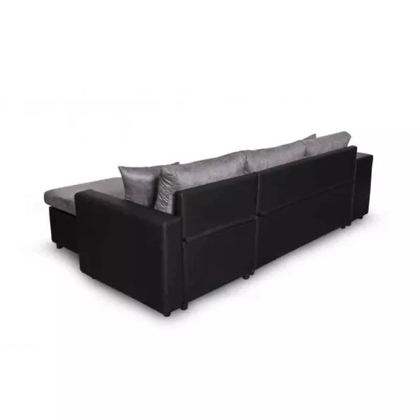 Canapé d'angle convertible microfibre et simili Niche à Gauche BENTO (Gris, noir)