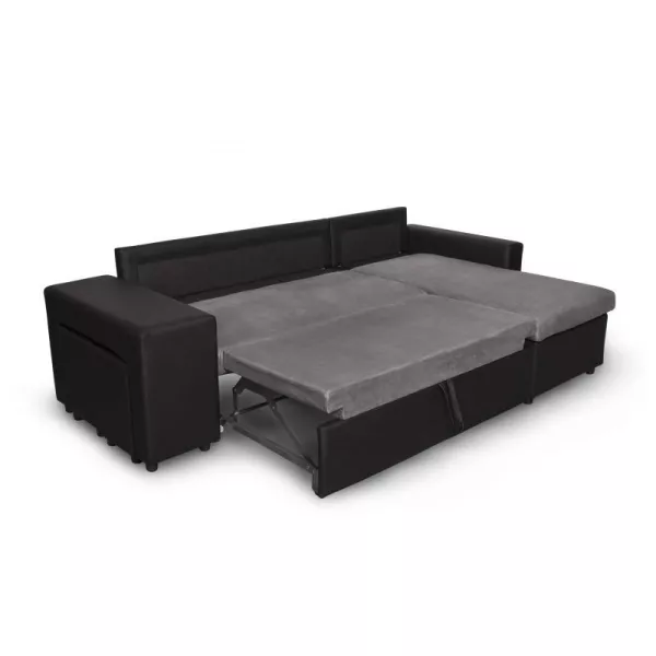 Canapé d'angle convertible microfibre et simili Niche à Gauche BENTO (Gris, noir)