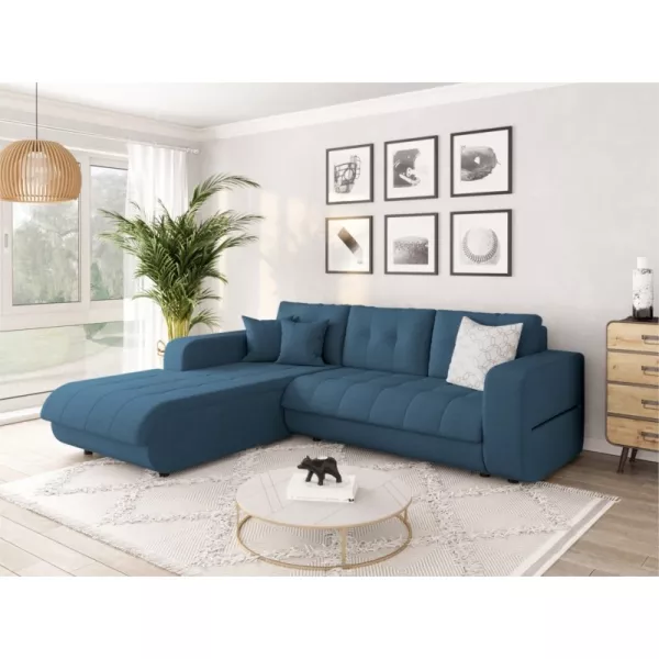 Convertible corner sofa 4 places fabric Left Corner BOND (Petrol blue) to associate with High Quality Solid Wood Sofas and Conve