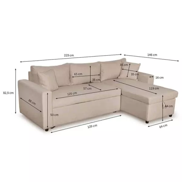 Canapé d'angle convertible 3 places tissu AMARO (Beige)