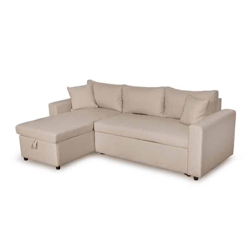 Canapé d'angle convertible 3 places tissu AMARO (Beige)