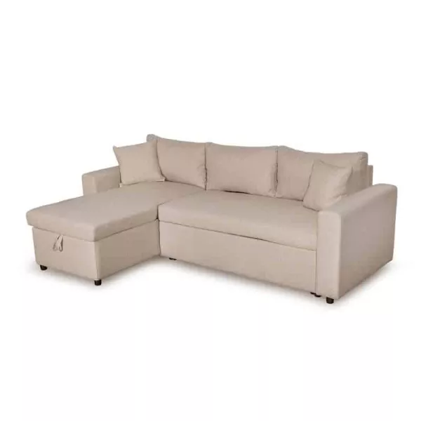 Canapé d'angle convertible 3 places tissu AMARO (Beige)