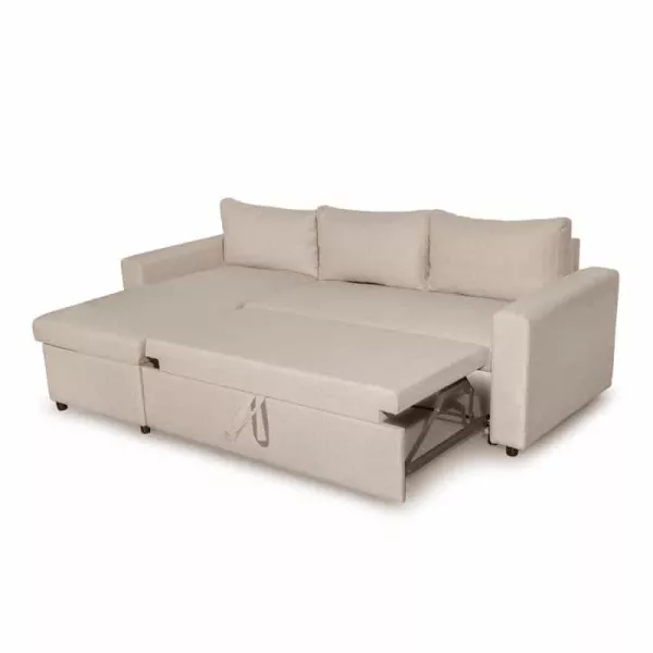 Canapé d'angle convertible 3 places tissu AMARO (Beige)