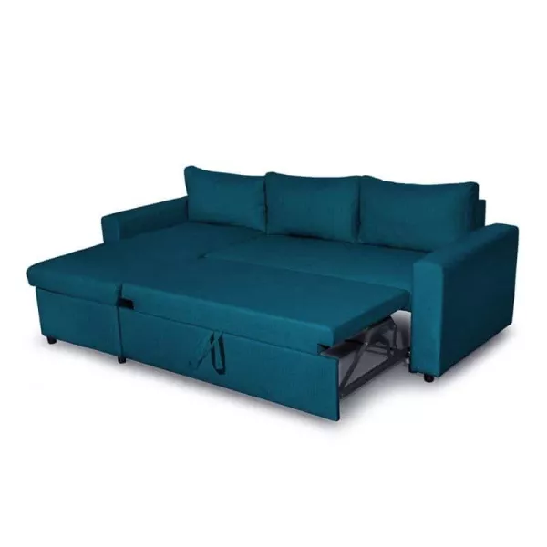 Canapé d'angle convertible 3 places tissu AMARO (Bleu pétrole)