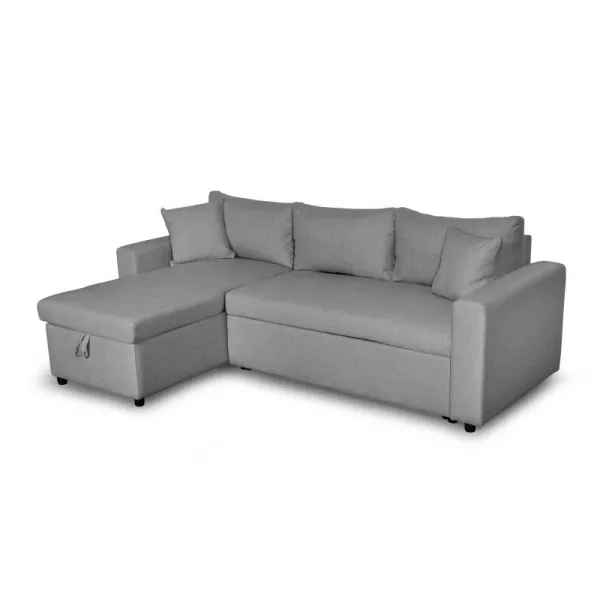 Canapé d'angle convertible 3 places tissu AMARO (Gris clair)