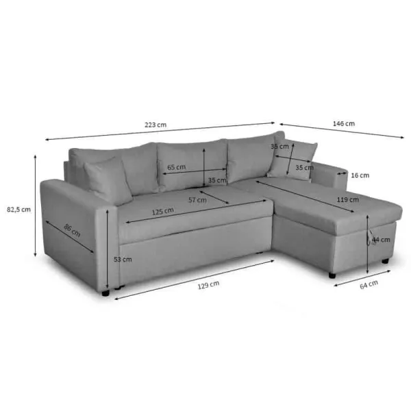 Canapé d'angle convertible 3 places tissu AMARO (Gris clair)