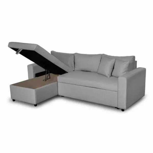 Canapé d'angle convertible 3 places tissu AMARO (Gris clair)