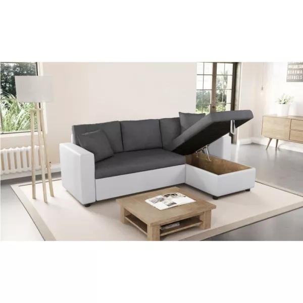 3-Sitzer Cabrio Ecksofa Imitation und Mikrofaser AMARO (Grau, weiß) mit assoziieren Zeitgenössische Ledersofas und umwandelbare 