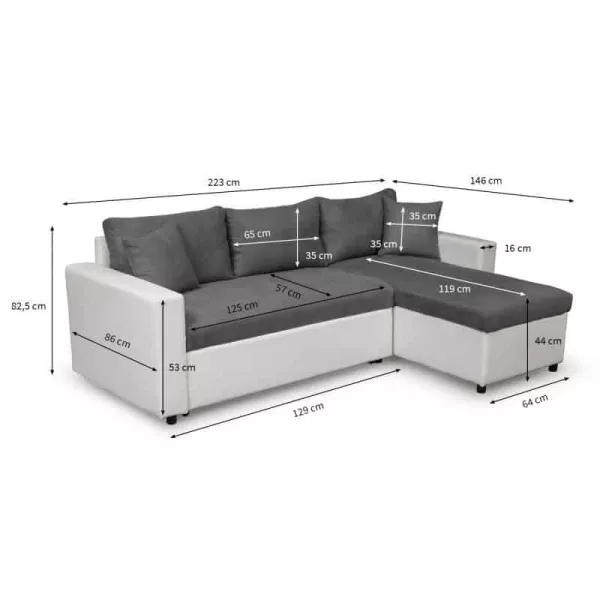 3-seater convertible corner sofa imitation and microfiber AMARO (Grey, white) to associate with Sofas And Convertible Sofas Desi