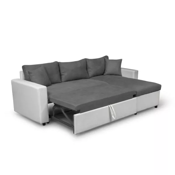 3-Sitzer Cabrio Ecksofa Imitation und Mikrofaser AMARO (Grau, weiß) mit assoziieren Wetterfeste umwandelbare Gartensofas und Sof