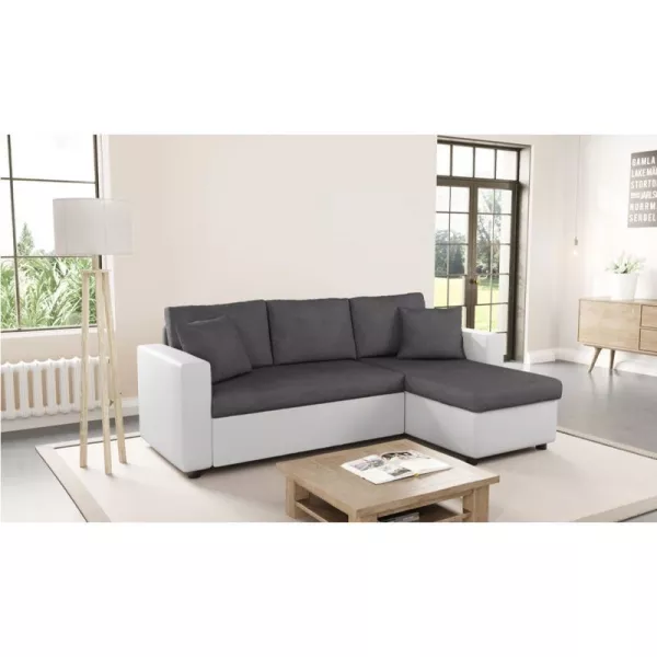 3-Sitzer Cabrio Ecksofa Imitation und Mikrofaser AMARO (Grau, weiß) mit assoziieren Sofas und umwandelbare Sofas für das Esszimm