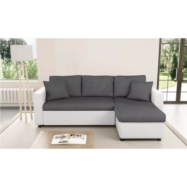 Canapé d'angle convertible 3 places simili et microfibre AMARO (Gris, blanc) à associer à Canapes Et Canapes Convertibles Pliant