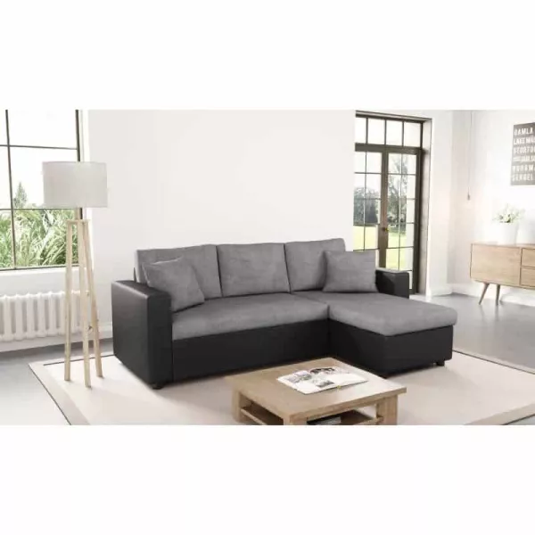 Canapé d'angle convertible 3 places simili et microfibre AMARO (Gris, noir)