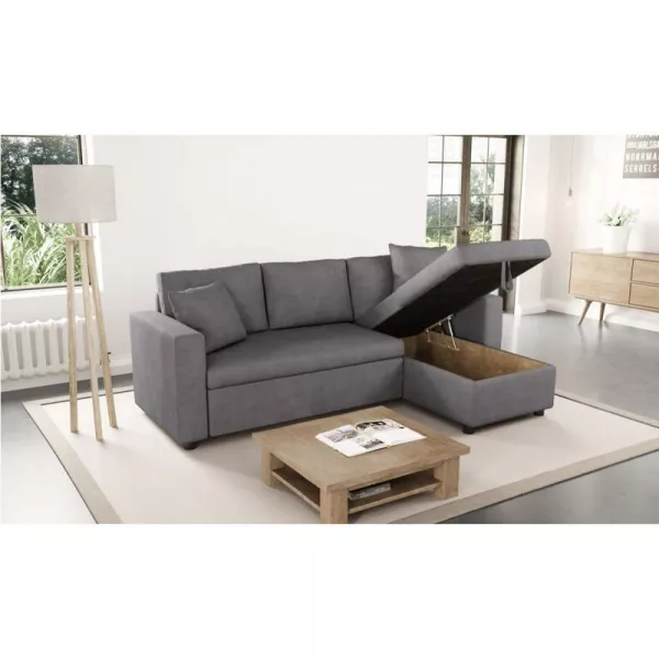 Canapé d'angle 3 places convertible microfibre AMARO (Gris) à associer à Canapes Et Canapes Convertibles Avec Accoudoirs Pour Pl